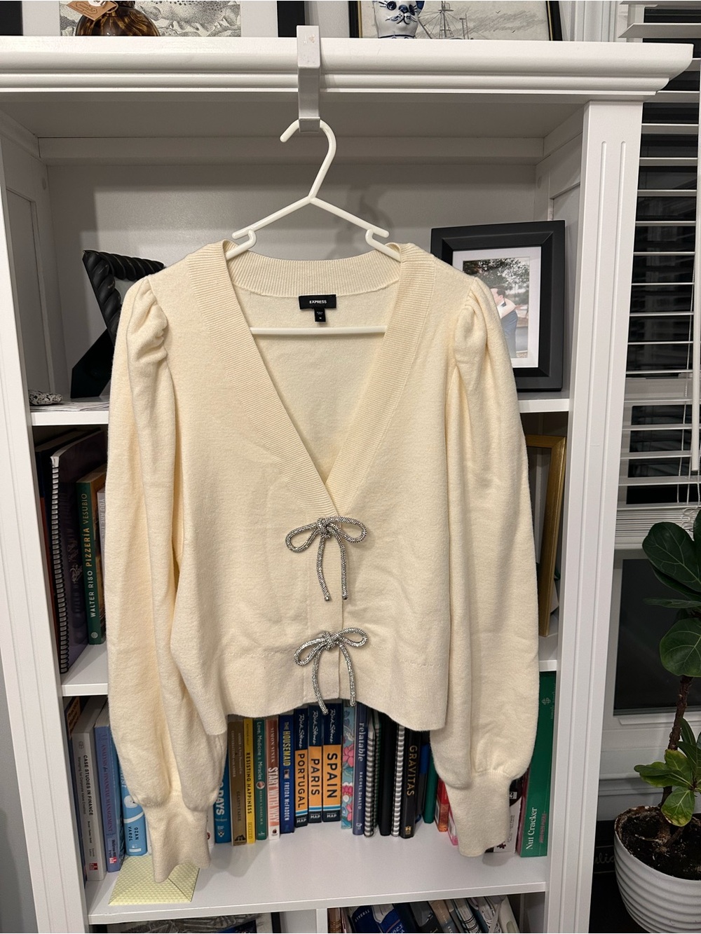 Express Cream Knit Tie-Front Cardigan